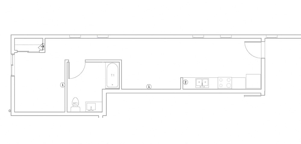 Floor plan for studio, 1 bath